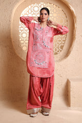 Coral Kashmiri Kurta Set with Dupatta