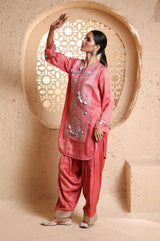 Coral Kashmiri Kurta Set with Dupatta