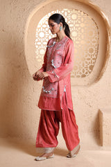 Coral Kashmiri Kurta Set with Dupatta