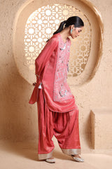 Coral Kashmiri Kurta Set with Dupatta