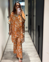 Peher Ameera Set- Orange Kaftan Set
