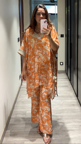 Peher Ameera Set- Orange Kaftan Set