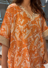 Peher Ameera Set- Orange Kaftan Set