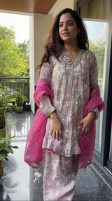 Peher Inayat Set- Blush Pink Kali Suit set with Balloon Salwar and Dupatta