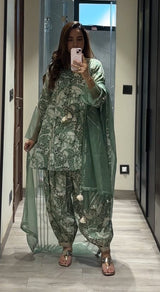 Peher Inara Set - Sage Green Sidekali Suit Set with Dupatta