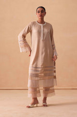 Sanjh Ziya Set - Sand Beige Straight Suit Set with Dupatta