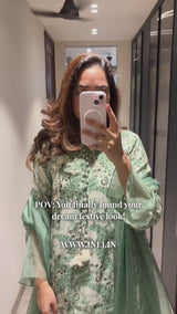 Peher Inara Set - Sage Green Sidekali Suit Set with Dupatta